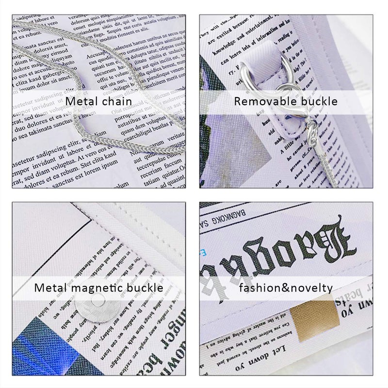KUANG! Women Novelty Newspaper Evening Handbag Clutch Crossbody Bag Envelope Purse Chain Shoulder Bag for Ladies - Image 4